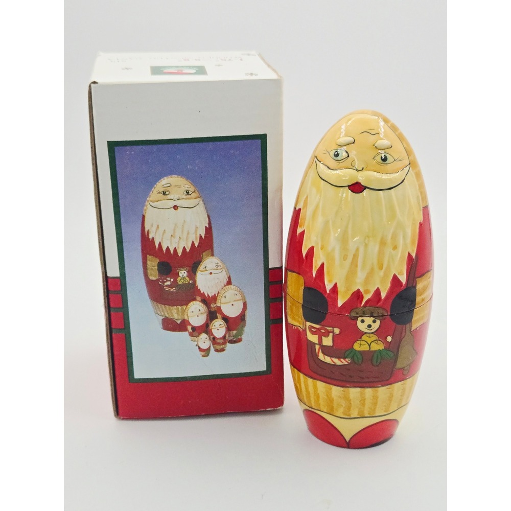 Kurt Adler Santa World Wooden Nesting Santa Dolls 5 Piece Set Vintage Style READ